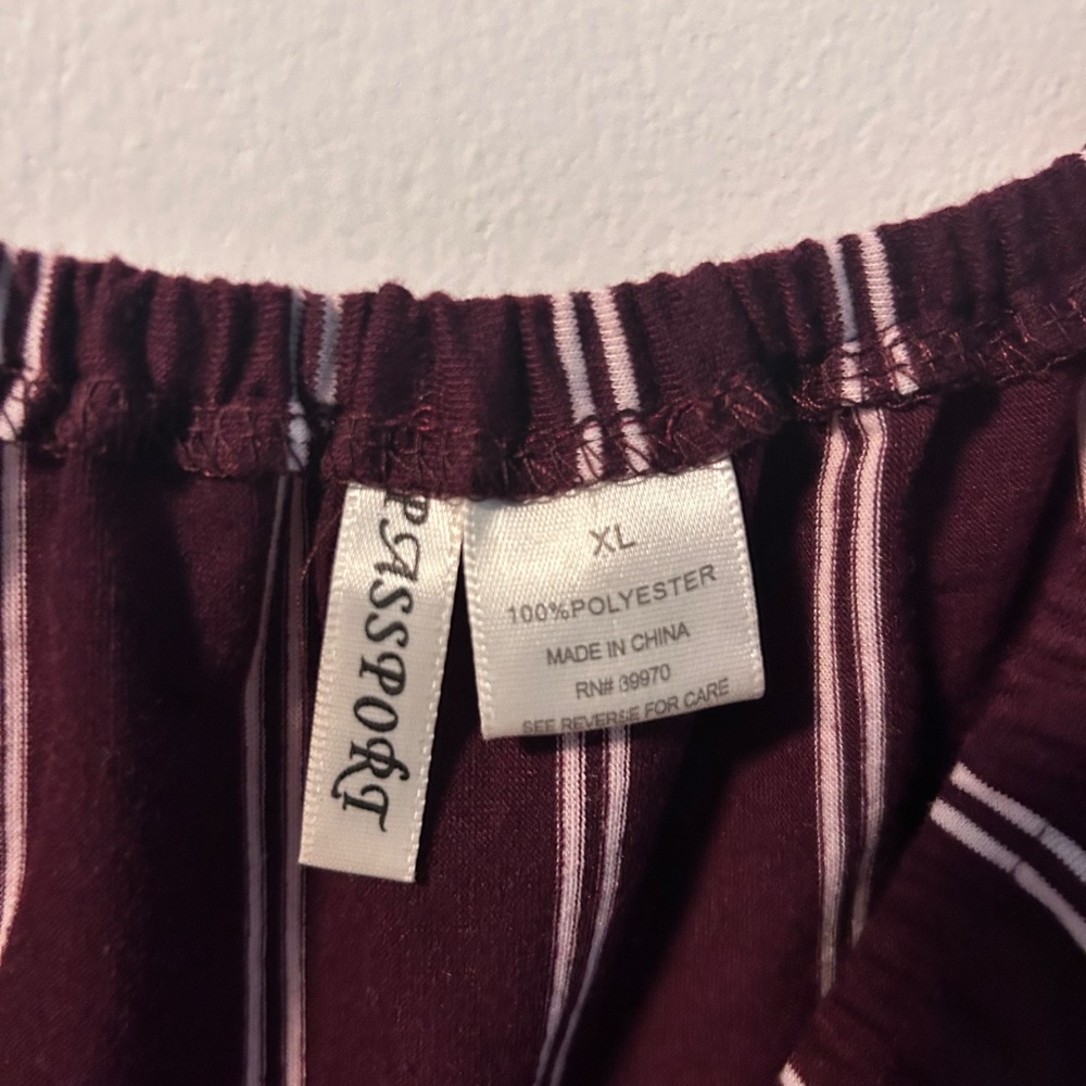 Burgundy & White Striped Off-Shoulder Blouse - Picture 3 of 3